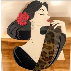 Elegant 3D Acrylic woman  Brooch with Red Flower